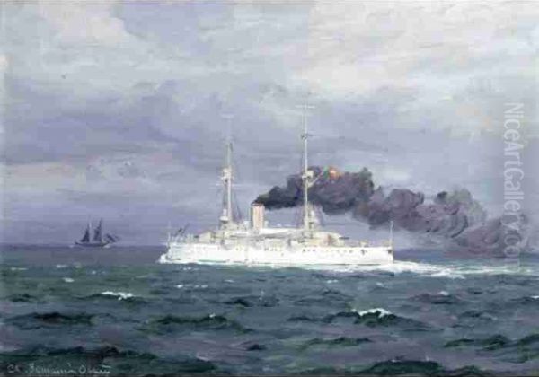 Danish Cruiser Valkyrien Oil Painting by Christian Benjamin Olsen