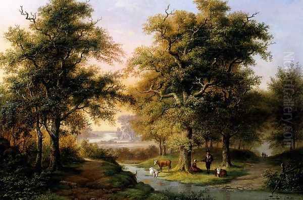 A Mountainous Woodland With The Kurhaus, Cleves, In The Distance Oil Painting by Hermanus Everhardus Rademaker