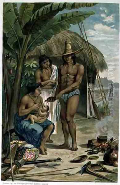 Indian Household in East Brazil, from The History of Mankind by Prof. Friedrich Ratzel, pub. in 1904 Oil Painting by Johann Moritz Rugendas