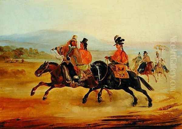 Chilean Riders, c.1835-36 Oil Painting by Johann Moritz Rugendas