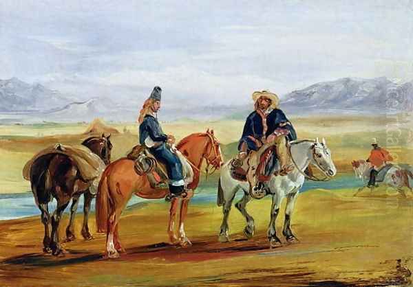 Chilean Huasos, c.1836 Oil Painting by Johann Moritz Rugendas