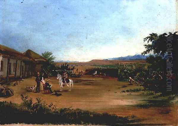 Self portrait of the painter at the La Huerta Farm, 1833 Oil Painting by Johann Moritz Rugendas