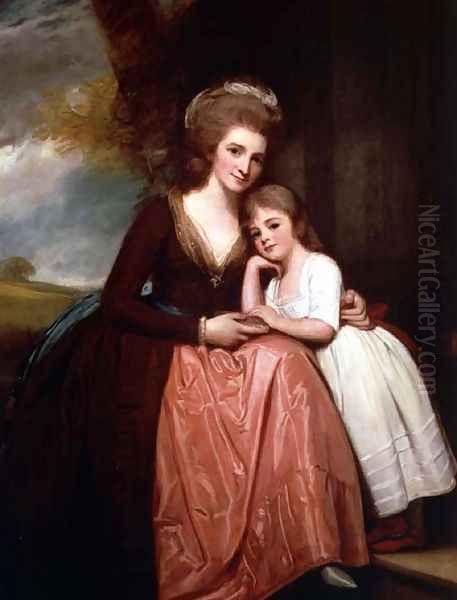 Portrait of Mrs Bracebridge and her daughter Mary Oil Painting by George Romney