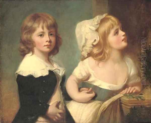 Double portrait of Henry Richard Greville (1779-1853), Lord Brooke (and later 3rd Earl of Warwick), and his sister Lady Elizabeth Greville (d.1806) Oil Painting by George Romney