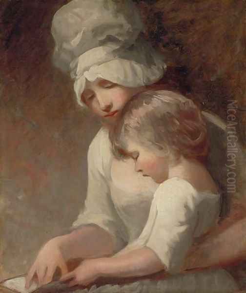 Portrait of a lady and child, traditionally identified as Mrs. Cumberland and her son, Charles Oil Painting by George Romney