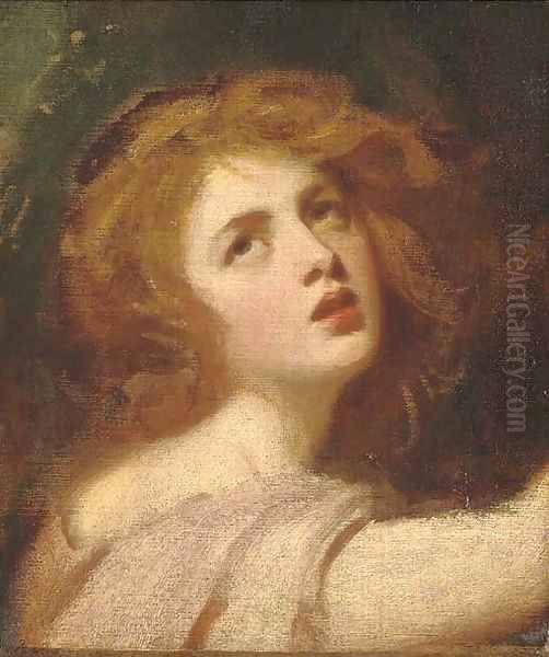 Portrait of Emma Hamilton as Miranda, head and shoulders Oil Painting by George Romney