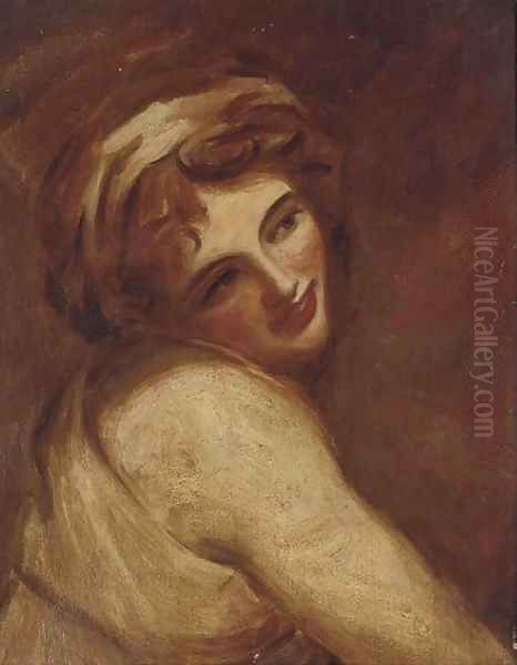 Portrait of Emma, Lady Hamilton (1765-1815), bust-length, as a bacchante Oil Painting by George Romney