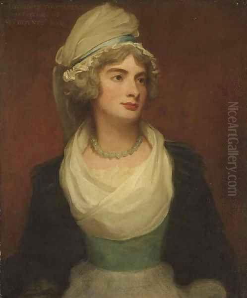 Portrait Of Georgiana Anne, Lady Townshend, Daughter Of William Poyntz Of Midgham, Berkshire, Three-Quarter-Length, In A White Dress With A Blue Sash Oil Painting by George Romney