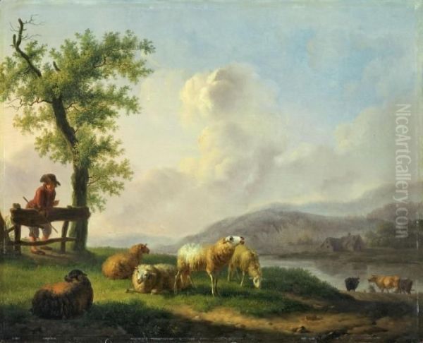 Flusslandschaft Mit Hirteund Schafen Oil Painting by Balthasar Paul Ommeganck