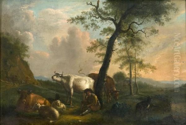 A Herdsman
Resting With Cattle Oil Painting by Balthasar Paul Ommeganck