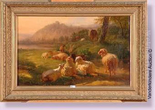 Moutons Et Vaches Au Pre Oil Painting by Balthasar Paul Ommeganck