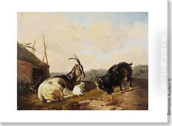 Entourage. Boucs Au Pre. Oil Painting by Balthasar Paul Ommeganck