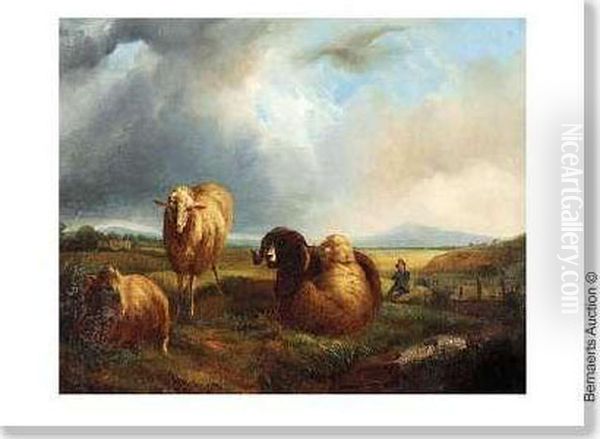 Entourage. Paysage Anime D'un Berger Aux Moutons. Oil Painting by Balthasar Paul Ommeganck