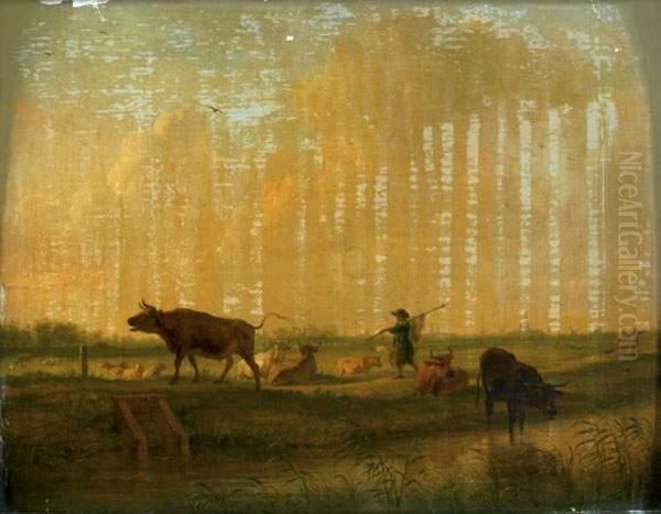 Paysage Pastoral Au Soleil Couchant Oil Painting by Balthasar Paul Ommeganck