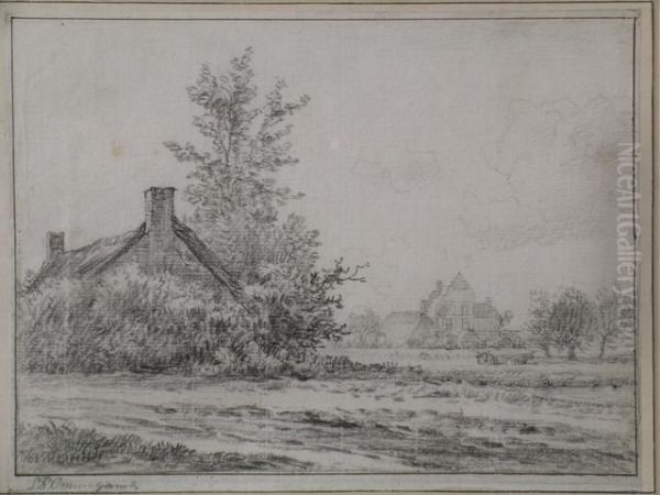 La Campagne Flamande - Dessin A La Mine De Plomb - Sbg - 15.5 X 21 Cm Oil Painting by Balthasar Paul Ommeganck