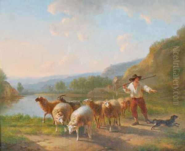 A Shepherd And His Flock Oil Painting by Balthasar Paul Ommeganck