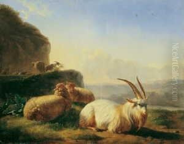 Landschaft Mit Ziegen Und Schafen. Oil Painting by Balthasar Paul Ommeganck