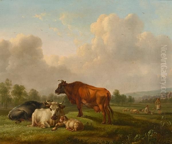 Cattle In An Open Landscape Oil Painting by Balthasar Paul Ommeganck