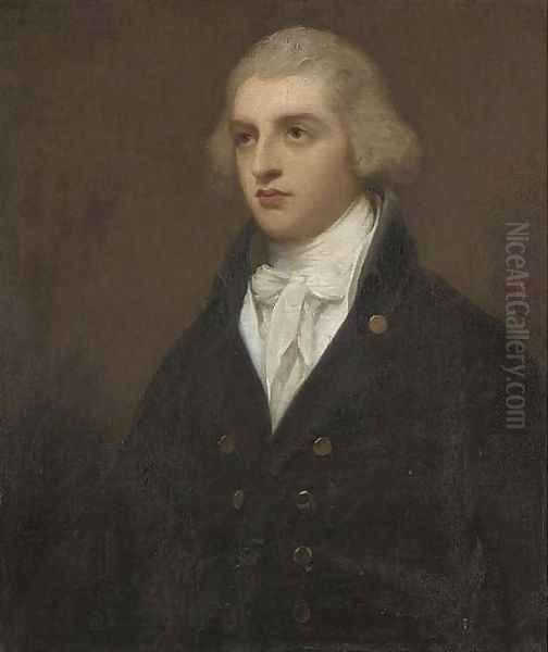 Portrait of the Hon. Robert Banks Jenkinson (1770-1828), afterwards 2nd Earl of Liverpool, half-length, in a black coat Oil Painting by George Romney