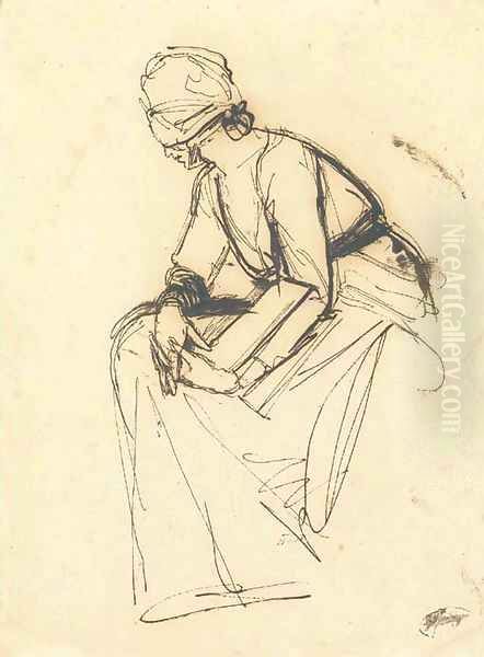 Study of a seated woman, observed from her left side Oil Painting by George Romney