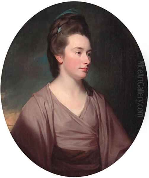 Portrait of Elizabeth, Viscountess Melbourne (1749-1818), half-length, in a mauve dress Oil Painting by George Romney