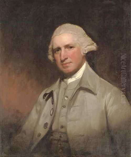 Portrait of Sir Bankes Jenkinson, 6th Bt. (d.1789), half-length in a grey coat and waistcoat Oil Painting by George Romney