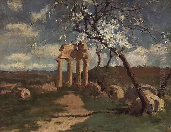 Almond Trees and Ruins, Sicily, c.1887 Oil Painting by John Peter Russell