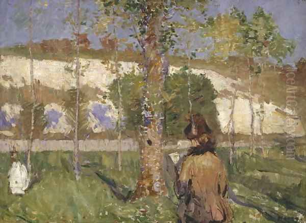 Madame Sisley on the Banks of the Loing at Moret, c.1887 Oil Painting by John Peter Russell