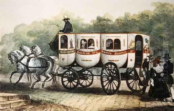 Enterprise Generale des Dames Blanches, omnibus from Madeleine to Porte Saint-Martin, c.1850 Oil Painting by Auguste Raffet