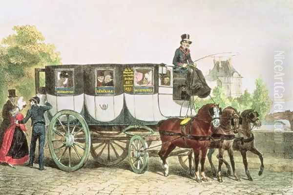 Entreprise Generale des Omnibus, coach from Monnaie to Jardin du Roi, c.1815 Oil Painting by Auguste Raffet