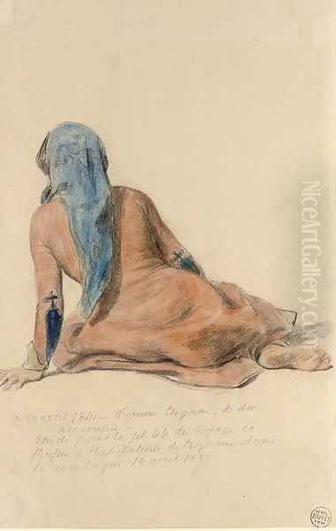 A gipsy woman, seated, seen from behind Oil Painting by Auguste Raffet