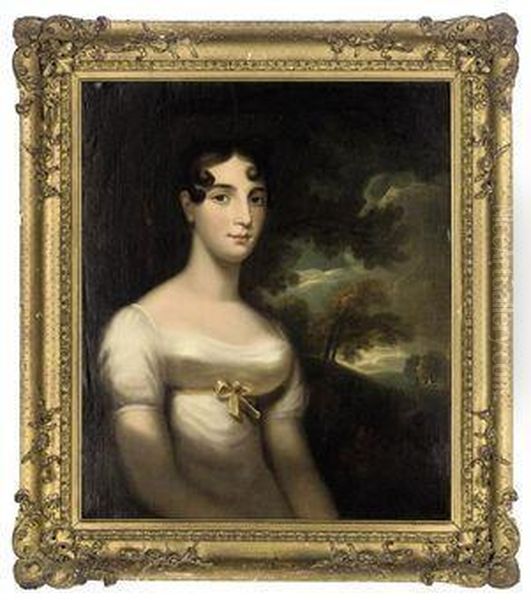 Portrait Of A Lady, Half-length, In A White Dress With A Landscapebeyond Oil Painting by John Opie