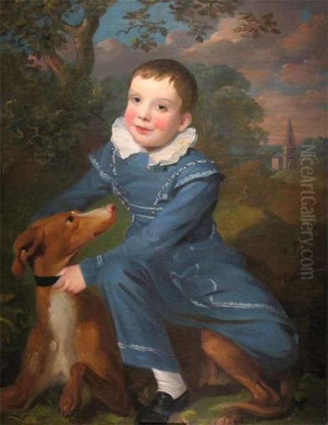 Portrait Of A Boy With His Dog In A Landscape Oil Painting by John Opie