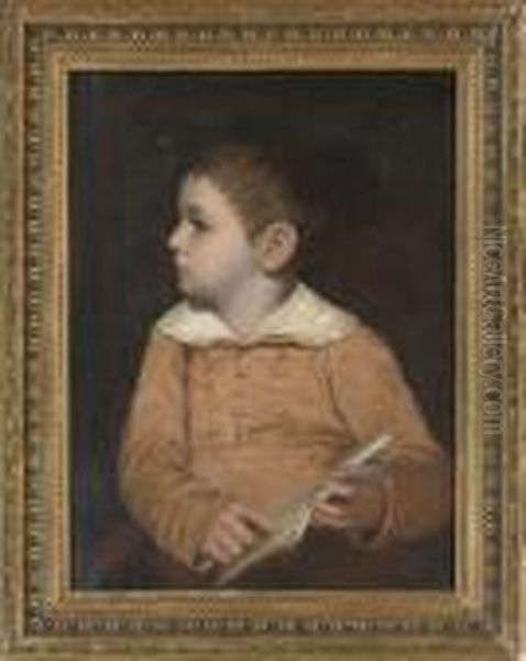 Portrait Of A Young Boy, 
Traditionally Identified As George Moore Of Trieste, In A Brown Smock, 
Holding A Book Oil Painting by John Opie