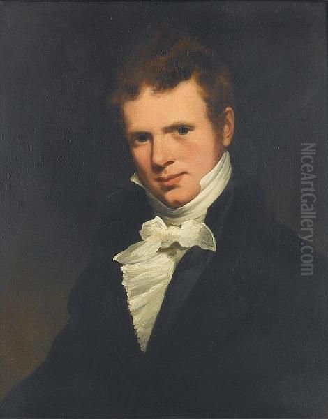 Portrait Of A Young Man, Said To
 Be Arthur Robson, Bust-length, In A Black Coat And A White Cravat Oil Painting by John Opie