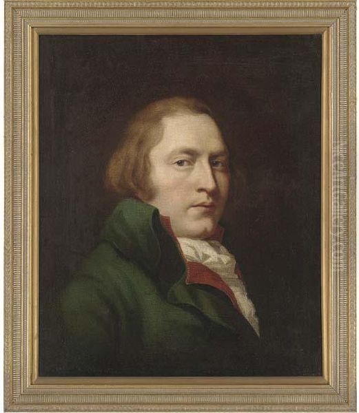 Portrait Of A Gentleman, Bust-length, In A Green Coat And Red Waistcoat Oil Painting by John Opie