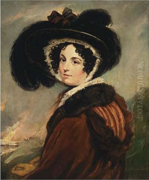 Portrait Of A Lady With A Hat, Said To Be Mrs Opie Oil Painting by John Opie