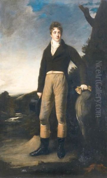 Portrait Of George Rush, Standing Full Length, In An Extensivelandscape Oil Painting by John Opie