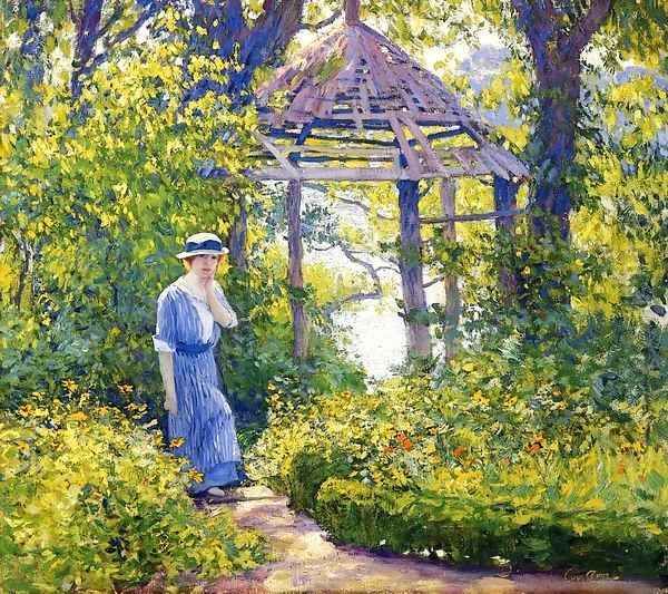 Girl in a Wickford Garden New England Oil Painting by Guy Rose