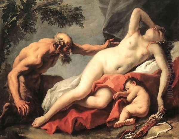 Venus and Satyr 1720s Oil Painting by Sebastiano Ricci