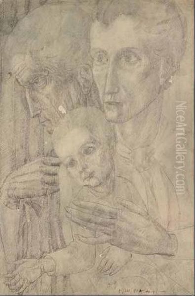 Nonna, Madre, Figlio Oil Painting by Ubaldo Oppi