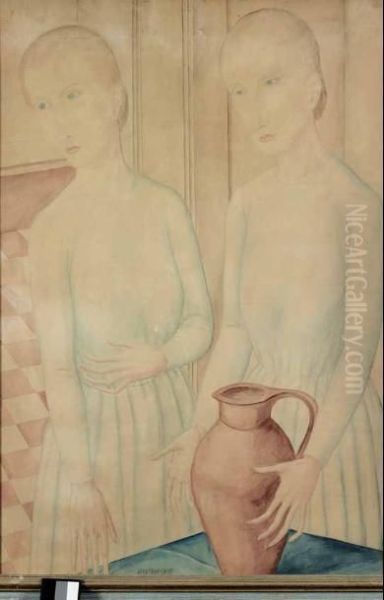 Le Sorelle Sole (donne Con Vaso) Oil Painting by Ubaldo Oppi