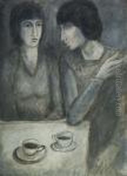 Al Caffe Oil Painting by Ubaldo Oppi