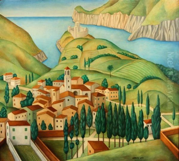 Paesagguioligure 1915 Oil Painting by Ubaldo Oppi