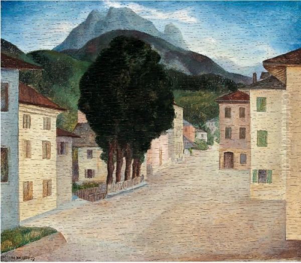 Paesaggio E Paese Oil Painting by Ubaldo Oppi