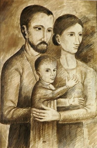 Famiglia Oil Painting by Ubaldo Oppi