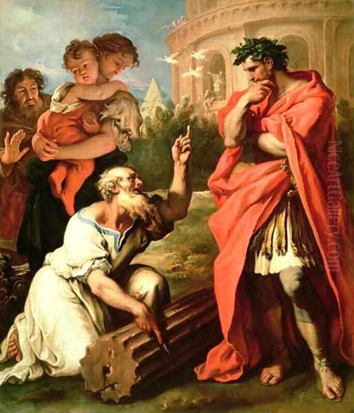 Tarquin the Elder consulting Attus Nevius the Augur Oil Painting by Sebastiano Ricci