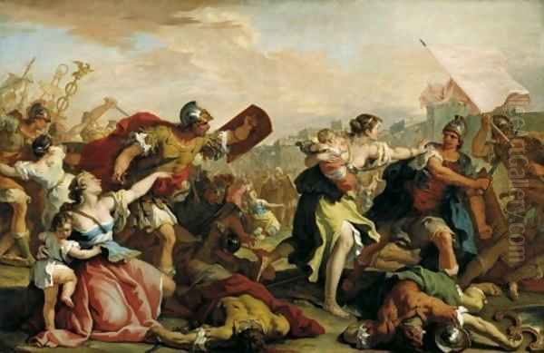 Battle of the Romans and the Sabines c 1700 Oil Painting by Sebastiano Ricci