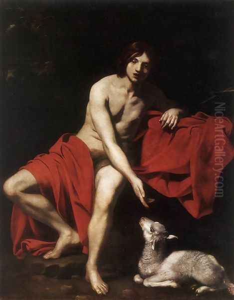 St John the Baptist 1610s Oil Painting by Niccolo Renieri (see Regnier, Nicolas)