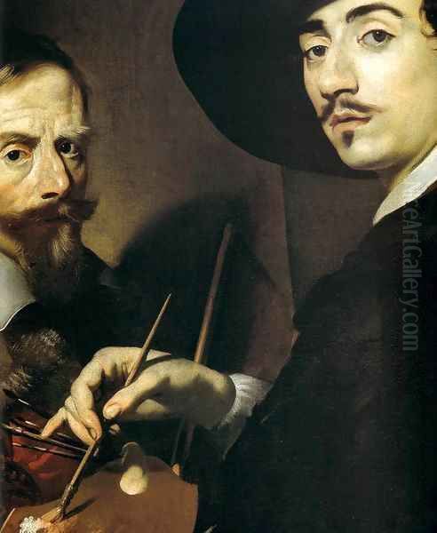 Self-Portrait with a Portrait on an Easel (detail) Oil Painting by Niccolo Renieri (see Regnier, Nicolas)